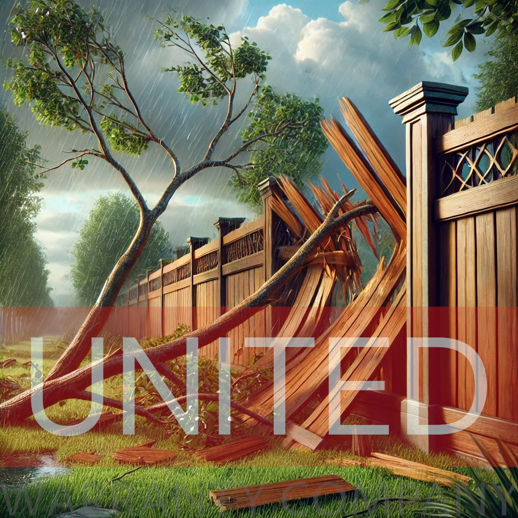 A realistic illustration depicting a lawn care crew accidentally damaging a newly installed aluminum fence.